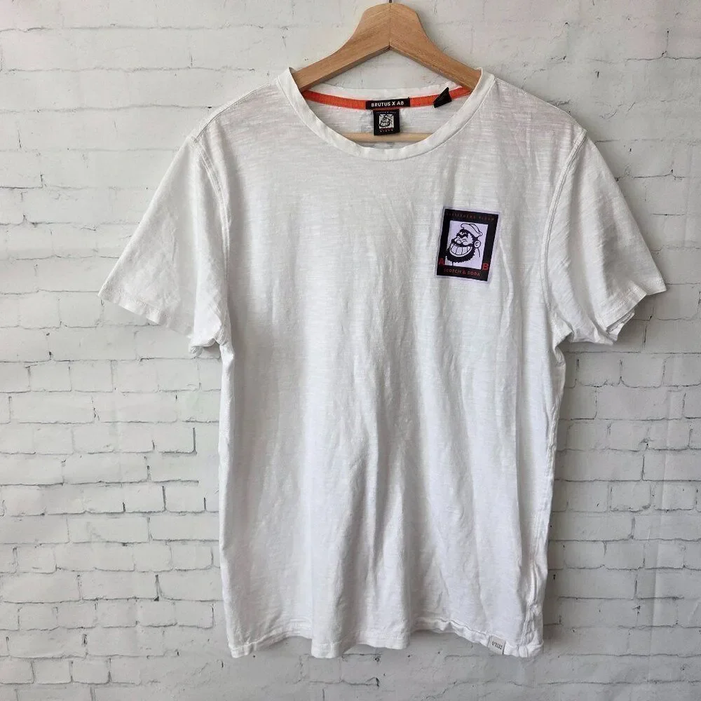Scotch & Soda Brutus x AB Amsterdams Blauw T-Shirt Mens Size M White Popeye